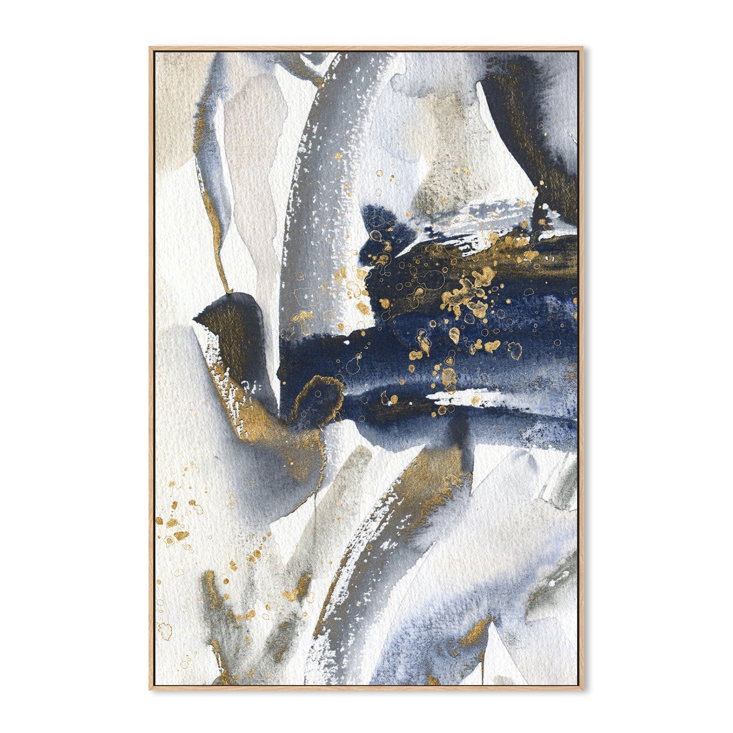 wall-art-print-canvas-poster-framed-Gold And Navy Watercolour, Style A-GIOIA-WALL-ART