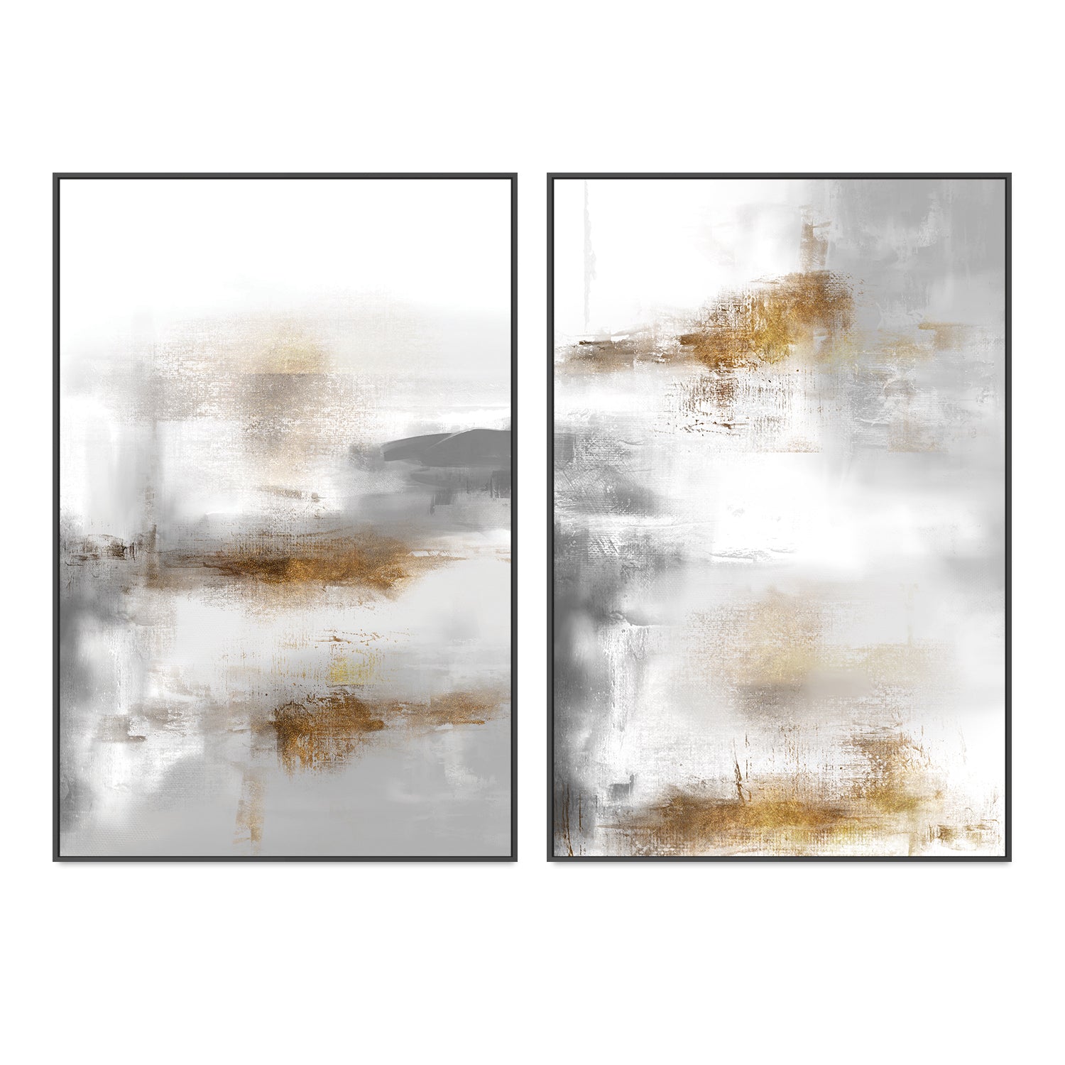 wall-art-print-canvas-poster-framed-Gold and Silver, Style A & B, Set of 2-GIOIA-WALL-ART