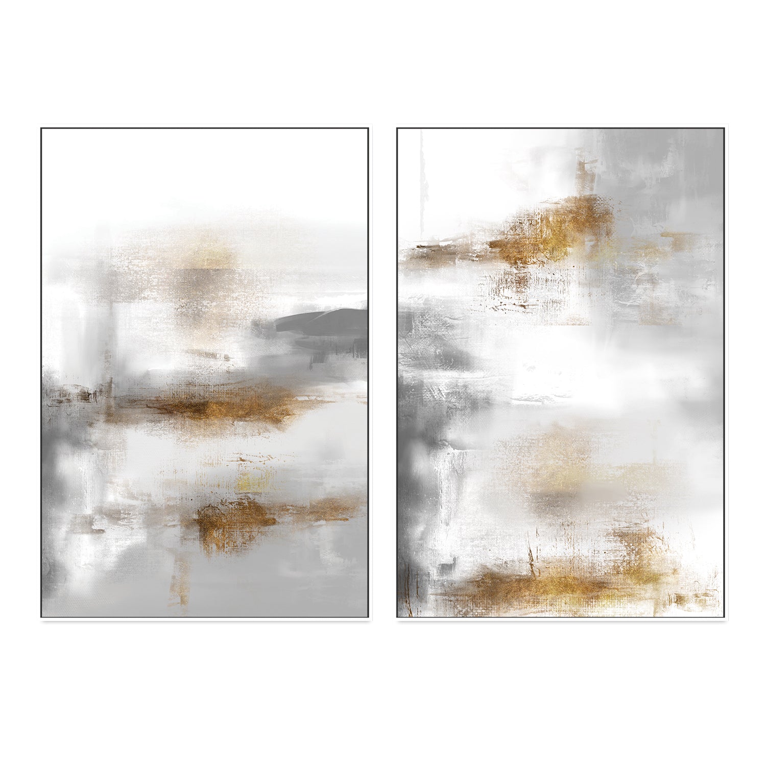 wall-art-print-canvas-poster-framed-Gold and Silver, Style A & B, Set of 2-GIOIA-WALL-ART