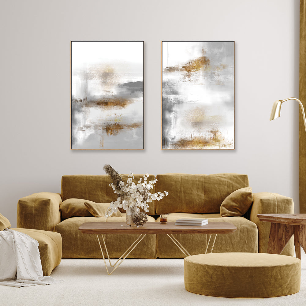 wall-art-print-canvas-poster-framed-Gold and Silver, Style A & B, Set of 2-GIOIA-WALL-ART