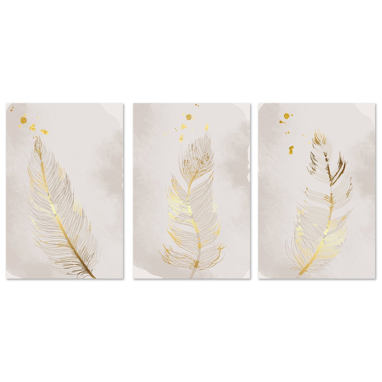 wall-art-print-canvas-poster-framed-Gold Feather, Style A, B & C, Set Of 3-GIOIA-WALL-ART