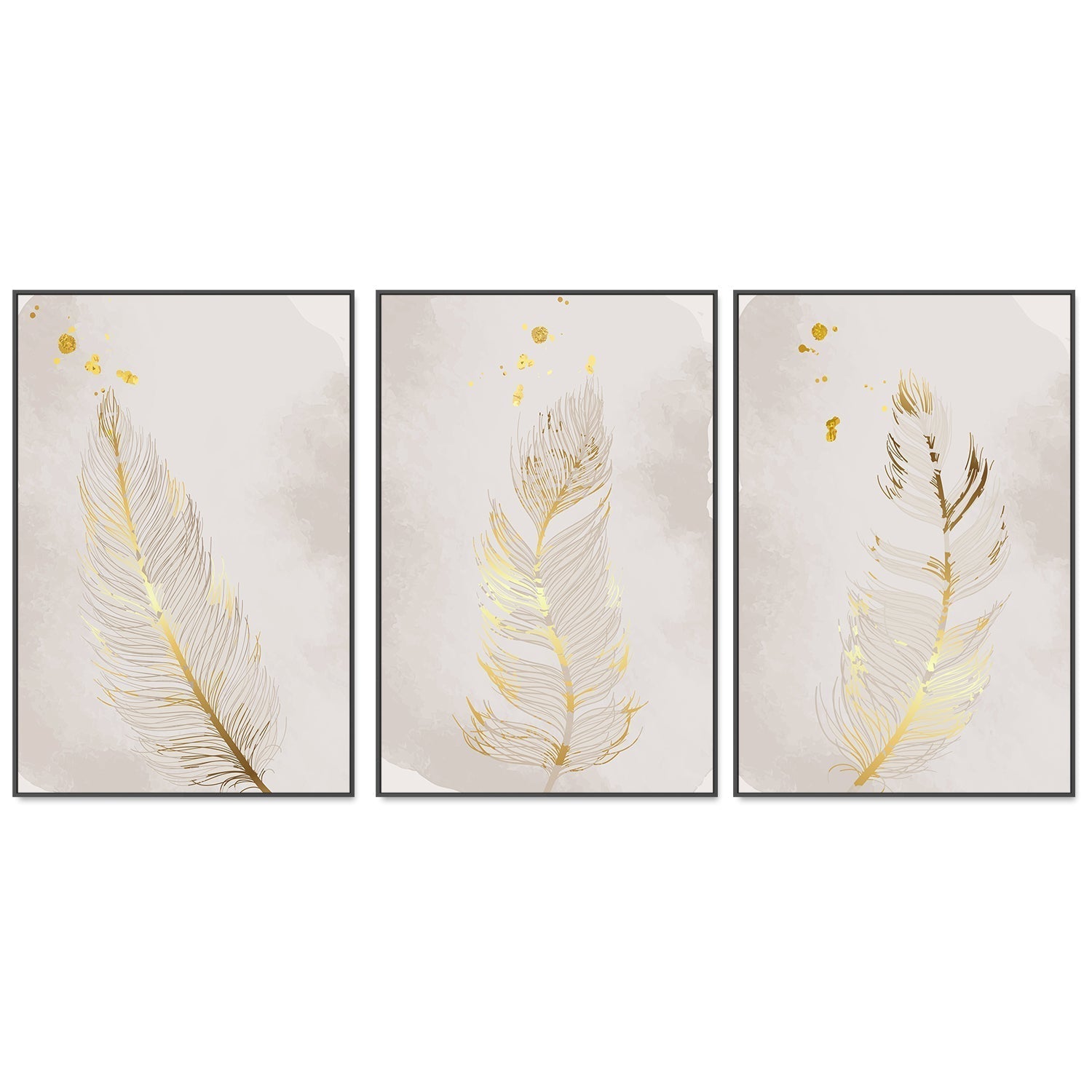 wall-art-print-canvas-poster-framed-Gold Feather, Style A, B & C, Set Of 3-GIOIA-WALL-ART