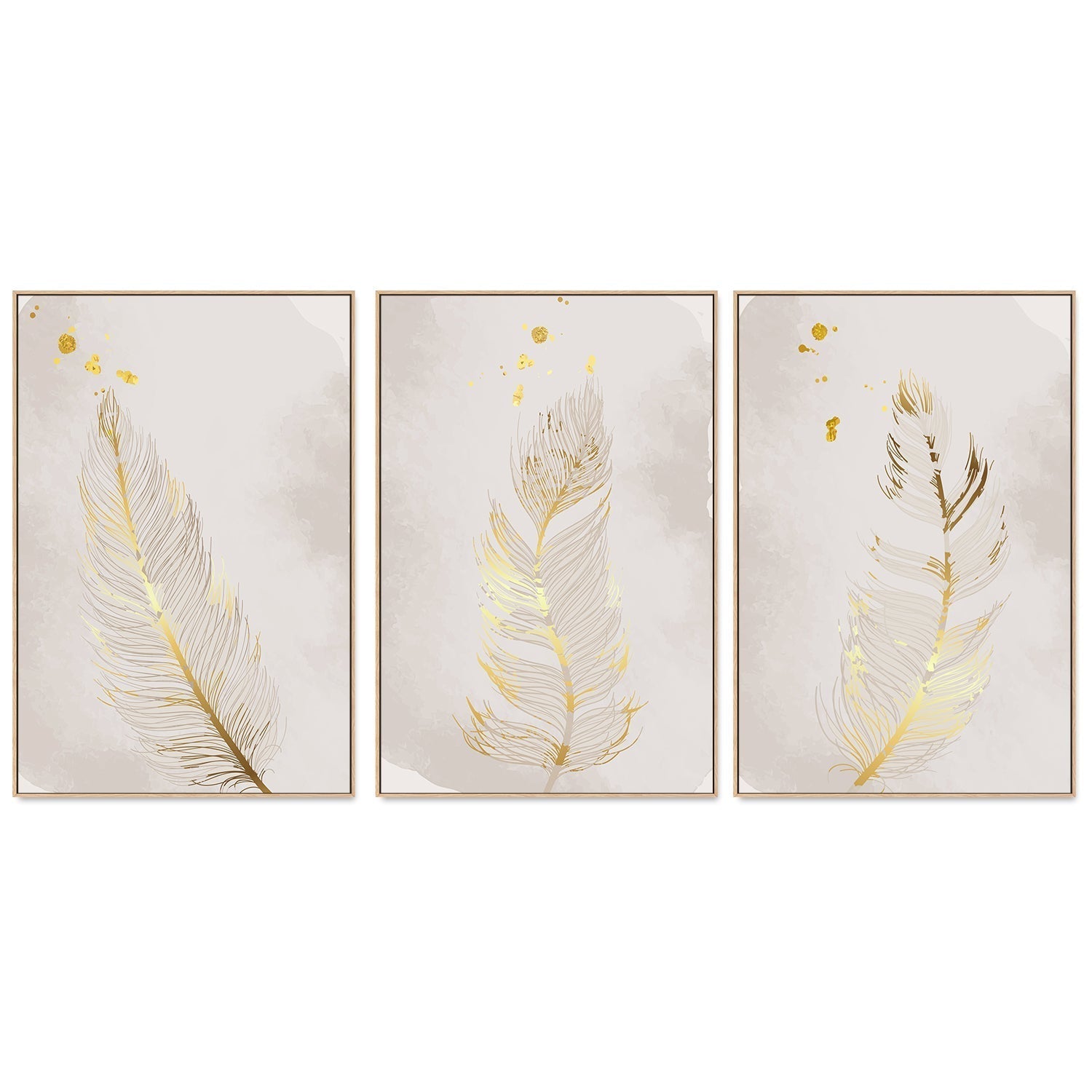 wall-art-print-canvas-poster-framed-Gold Feather, Style A, B & C, Set Of 3-GIOIA-WALL-ART