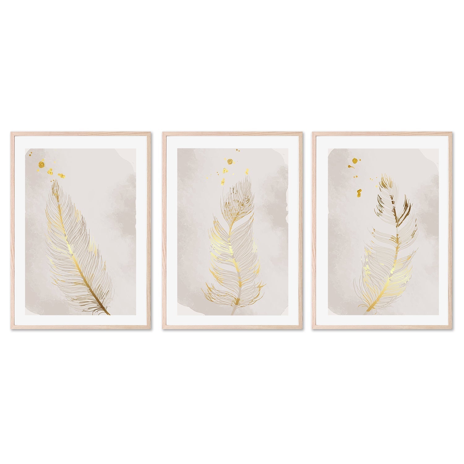 wall-art-print-canvas-poster-framed-Gold Feather, Style A, B & C, Set Of 3-GIOIA-WALL-ART