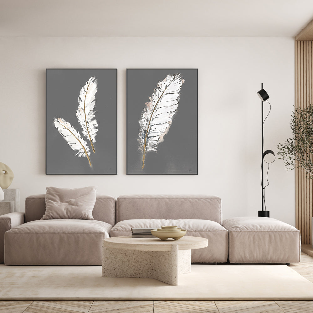 wall-art-print-canvas-poster-framed-Gold Feathers, Style A & B, Set of 2 , By Chris Paschke-GIOIA-WALL-ART