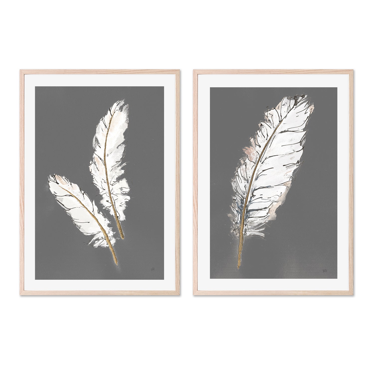 wall-art-print-canvas-poster-framed-Gold Feathers, Style A & B, Set of 2 , By Chris Paschke-GIOIA-WALL-ART