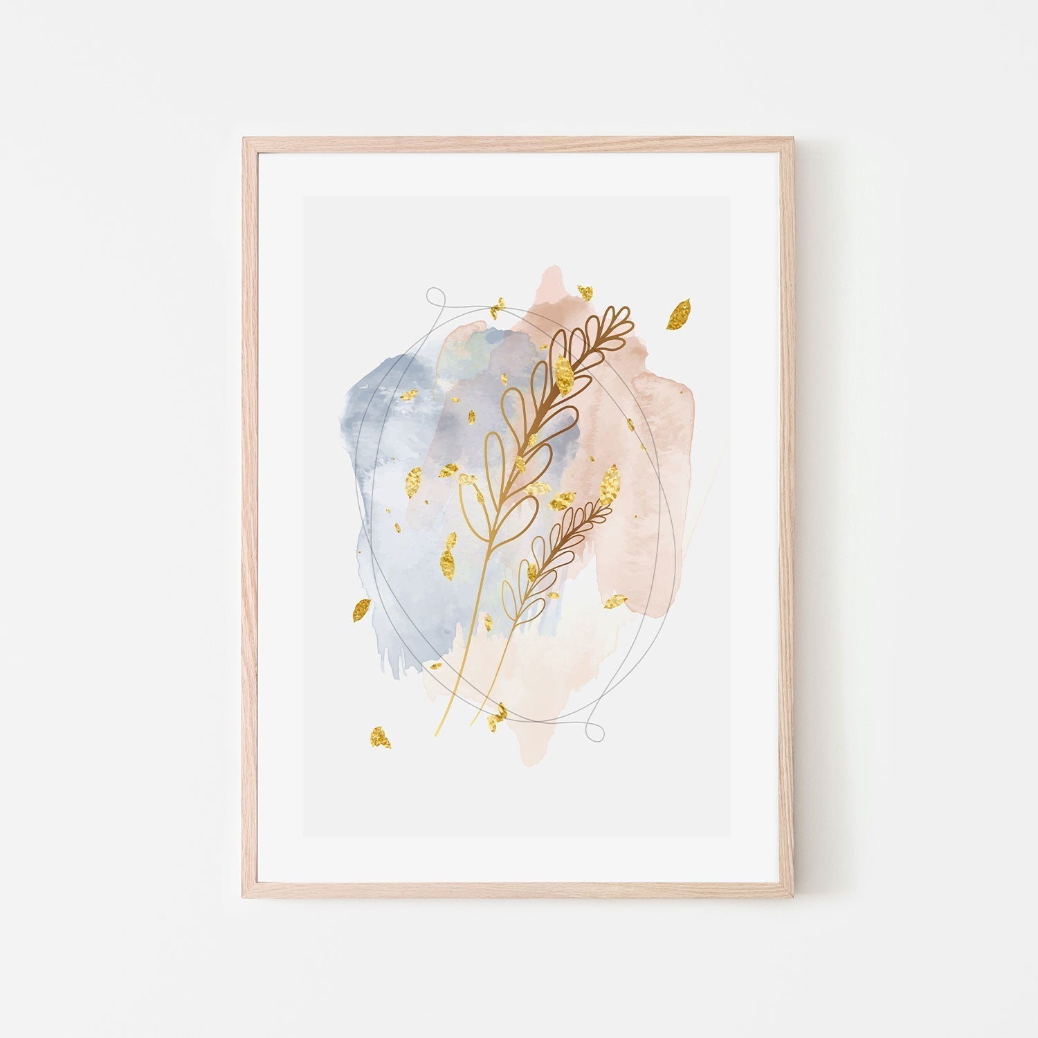 wall-art-print-canvas-poster-framed-Gold Leaf Pastel Abstract, Style A-GIOIA-WALL-ART