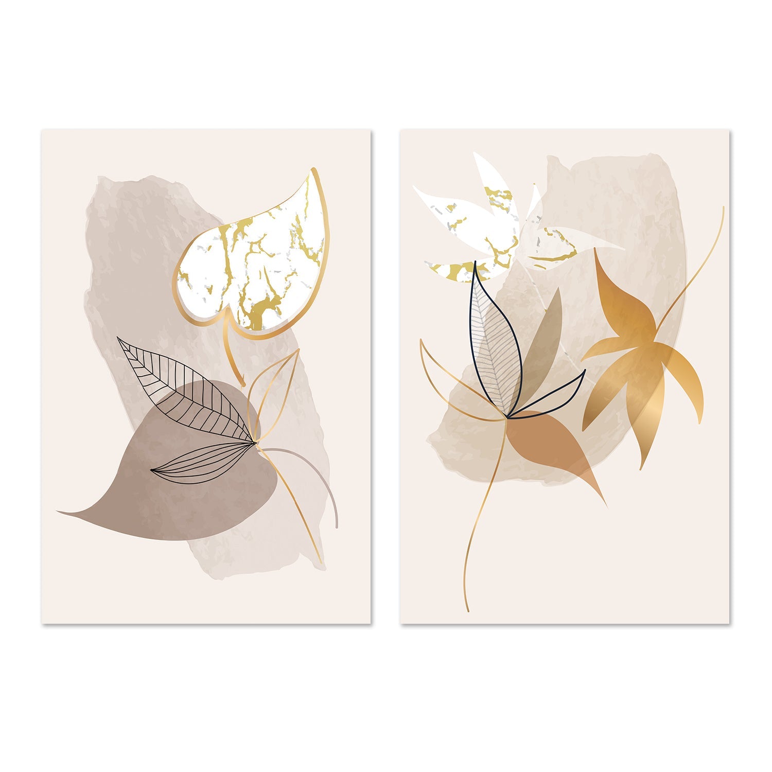 wall-art-print-canvas-poster-framed-Gold Leaf, Style A & B, Set of 2-GIOIA-WALL-ART