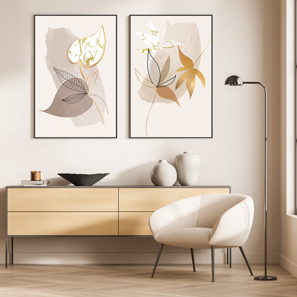 wall-art-print-canvas-poster-framed-Gold Leaf, Style A & B, Set of 2-GIOIA-WALL-ART