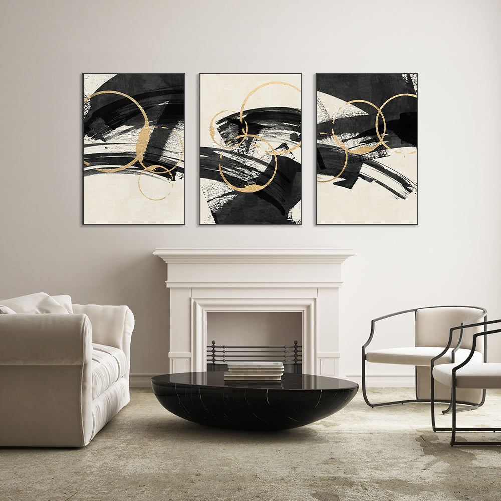 wall-art-print-canvas-poster-framed-Gold Orb, Style A, B & C, Set Of 3 , By Nina Blue-2