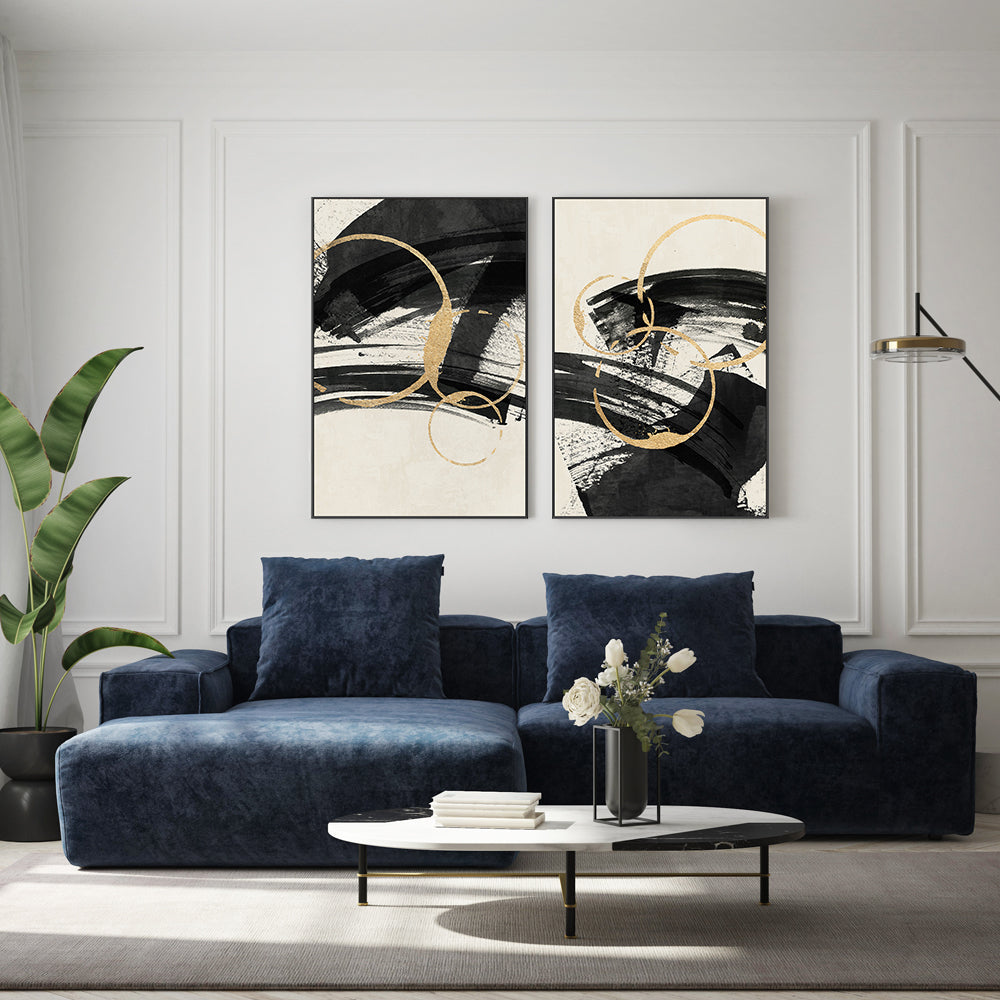 wall-art-print-canvas-poster-framed-Gold Orb, Style A & B, Set Of 2 , By Nina Blue-2