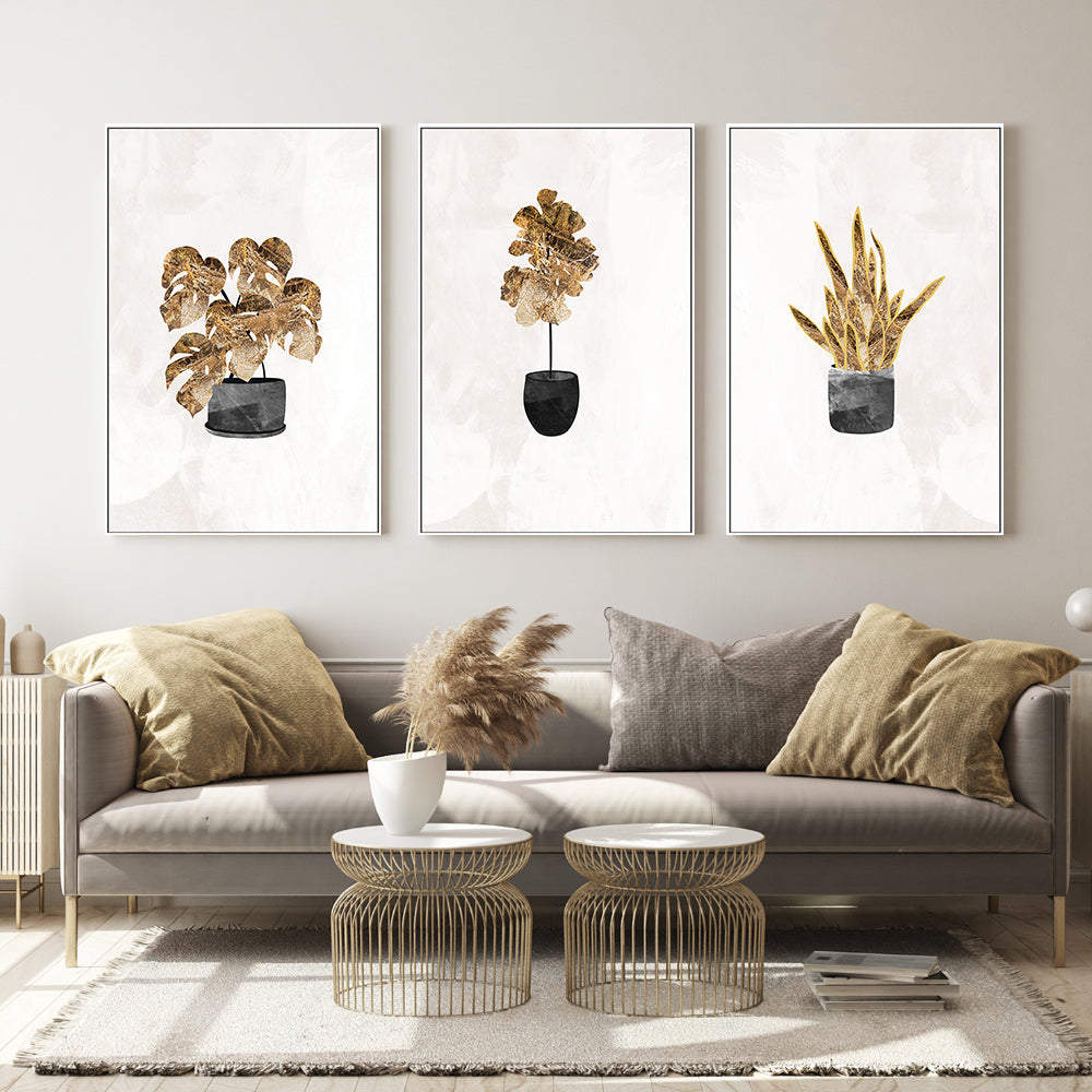 wall-art-print-canvas-poster-framed-Gold Plants, Set Of 3 , By Sarah Manovski-GIOIA-WALL-ART