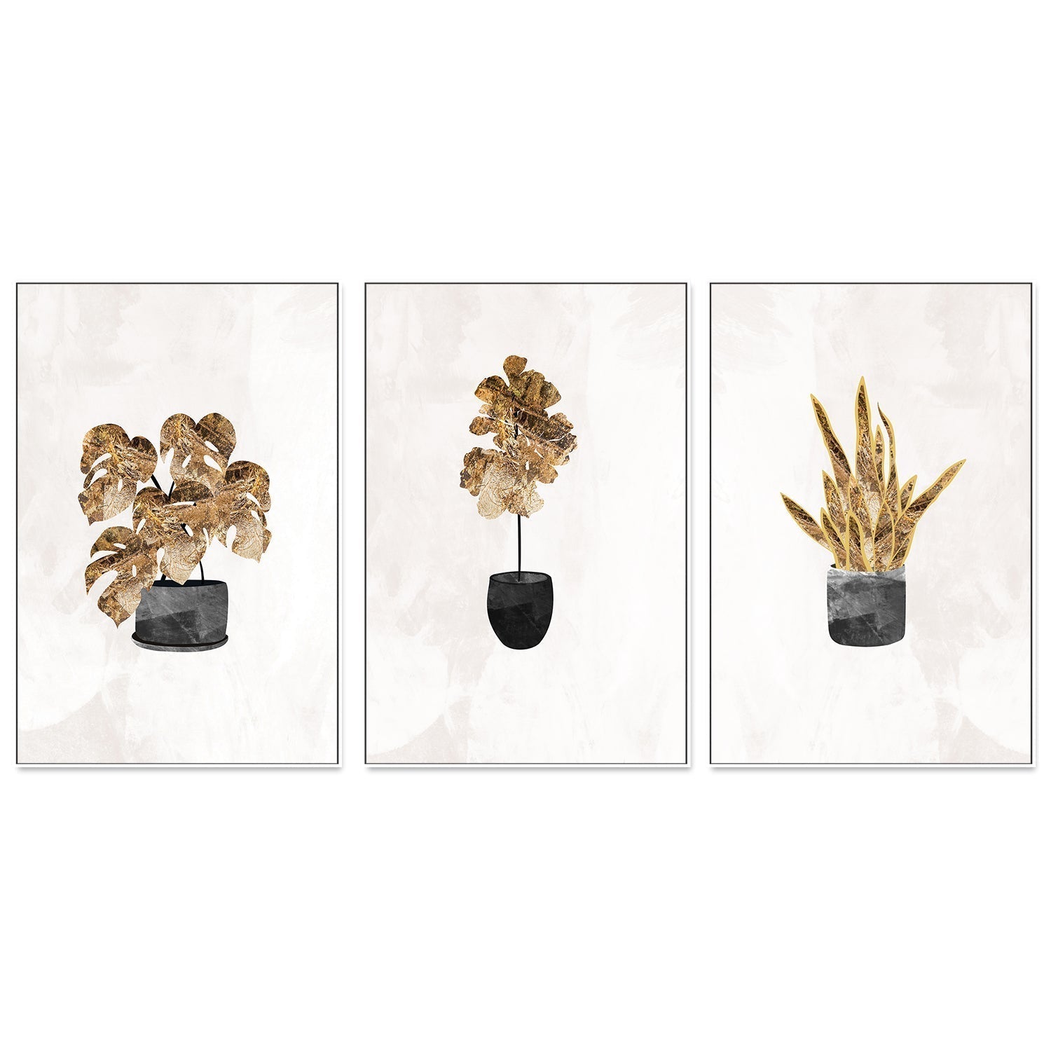 wall-art-print-canvas-poster-framed-Gold Plants, Set Of 3 , By Sarah Manovski-GIOIA-WALL-ART