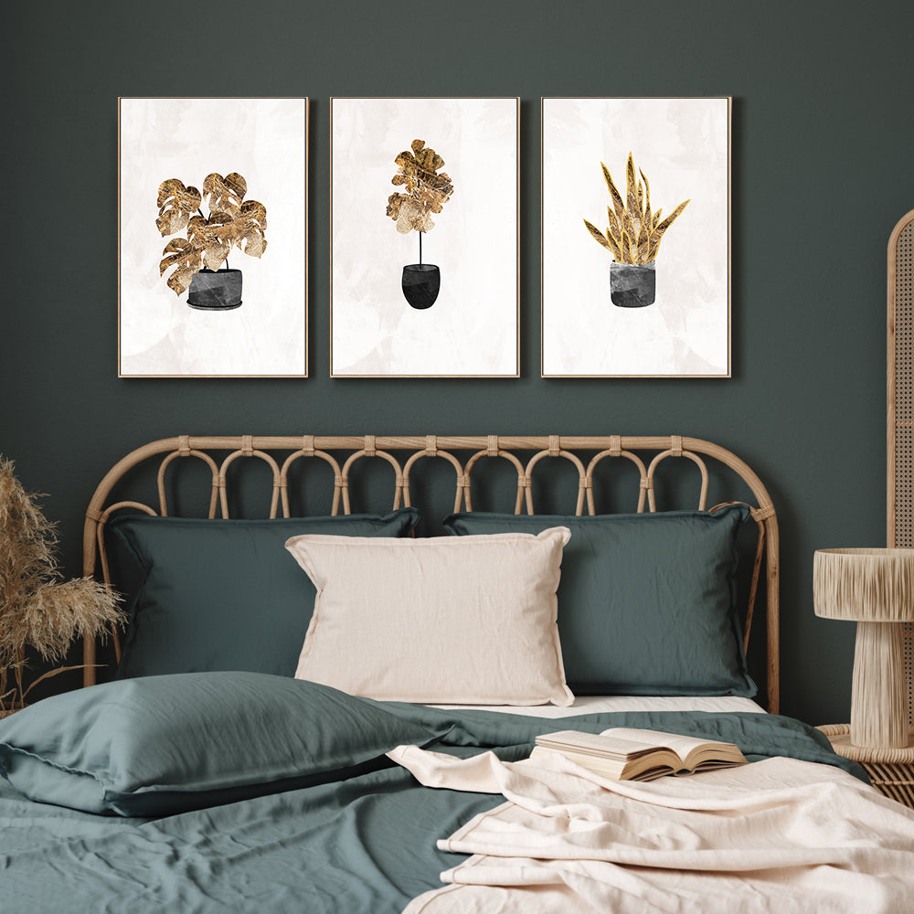 wall-art-print-canvas-poster-framed-Gold Plants, Set Of 3 , By Sarah Manovski-GIOIA-WALL-ART