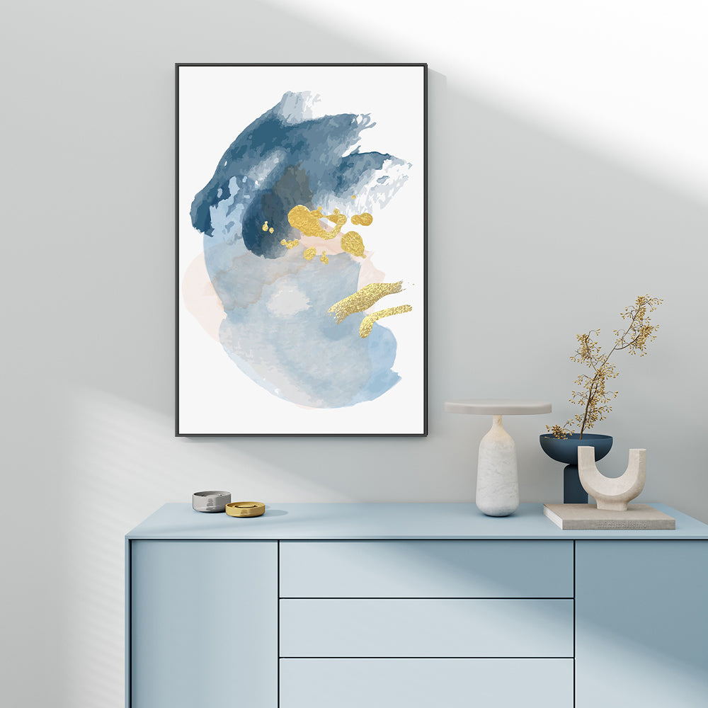 wall-art-print-canvas-poster-framed-Gold Shades Of Blue, Style A-GIOIA-WALL-ART