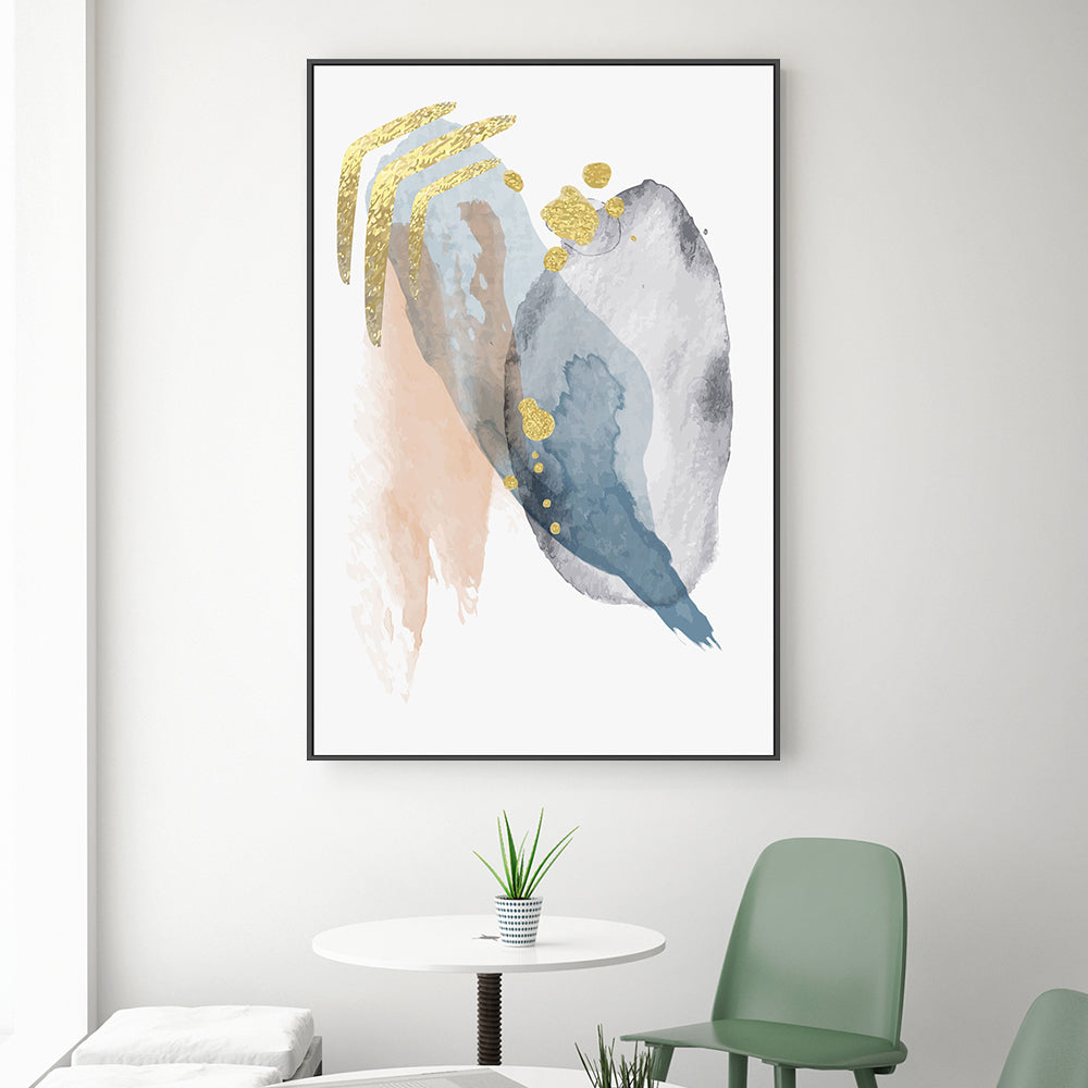 wall-art-print-canvas-poster-framed-Gold Shades Of Blue, Style C-GIOIA-WALL-ART