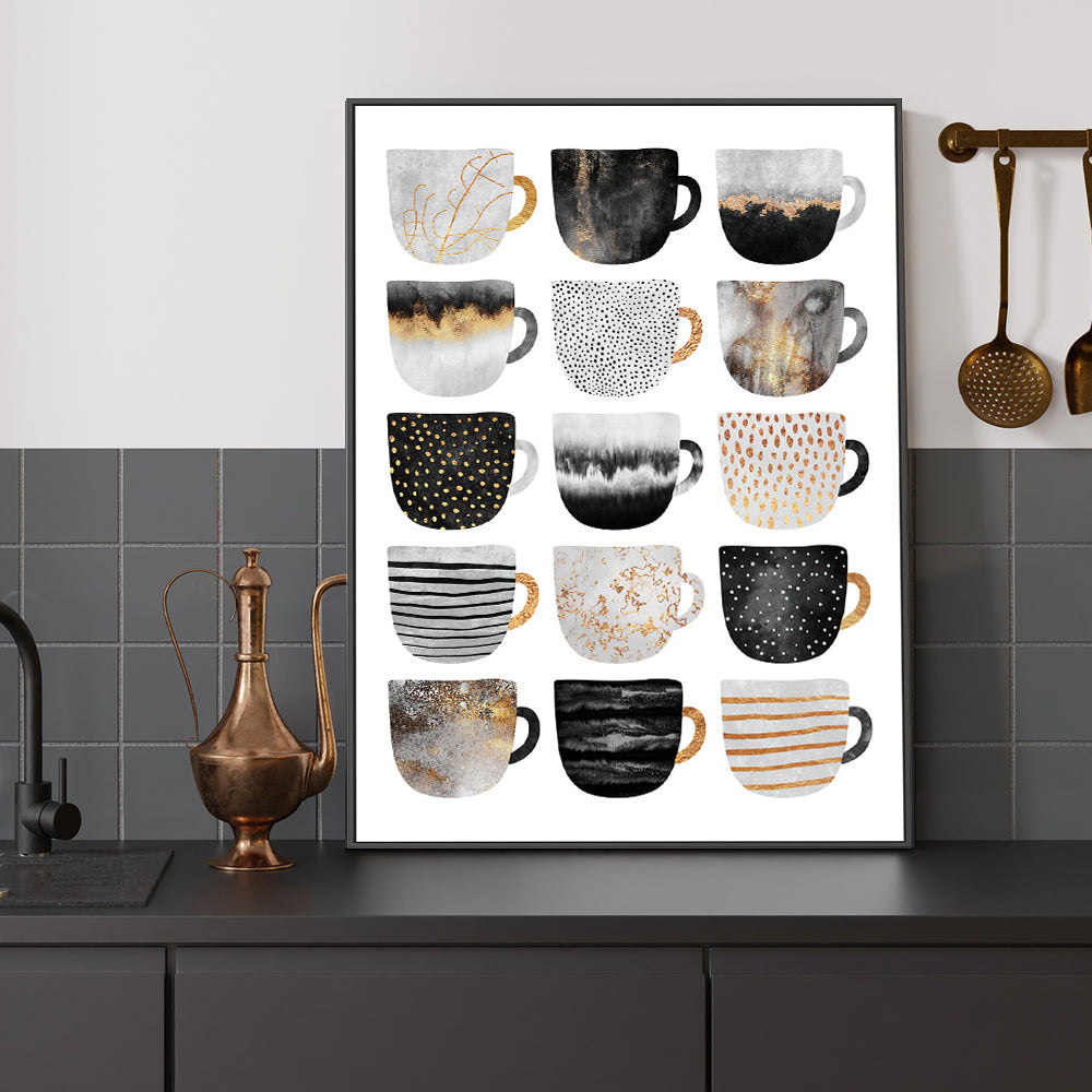 wall-art-print-canvas-poster-framed-Gold Textured Coffee Cups, Style A-GIOIA-WALL-ART