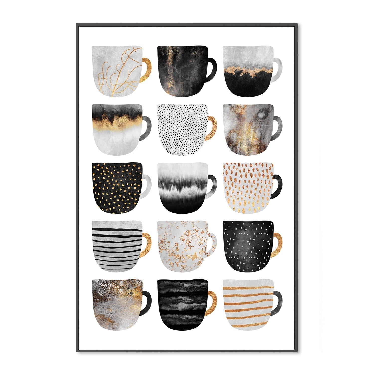 wall-art-print-canvas-poster-framed-Gold Textured Coffee Cups, Style A-GIOIA-WALL-ART