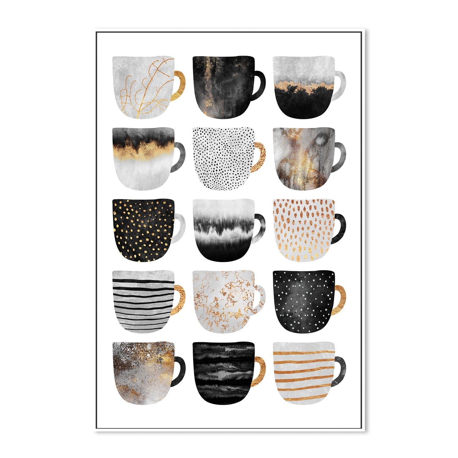 wall-art-print-canvas-poster-framed-Gold Textured Coffee Cups, Style A-GIOIA-WALL-ART