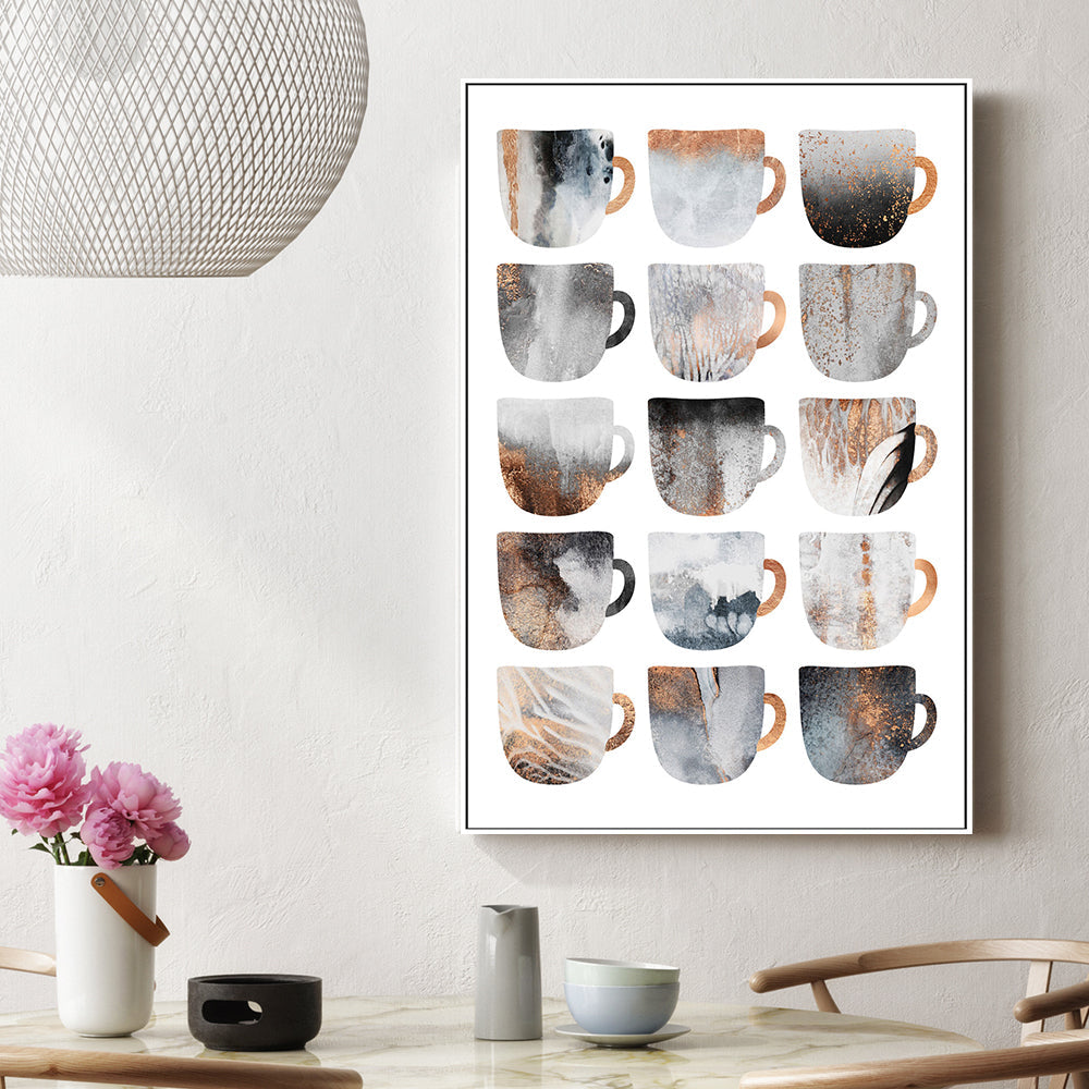 wall-art-print-canvas-poster-framed-Gold Textured Coffee Cups, Style B-GIOIA-WALL-ART