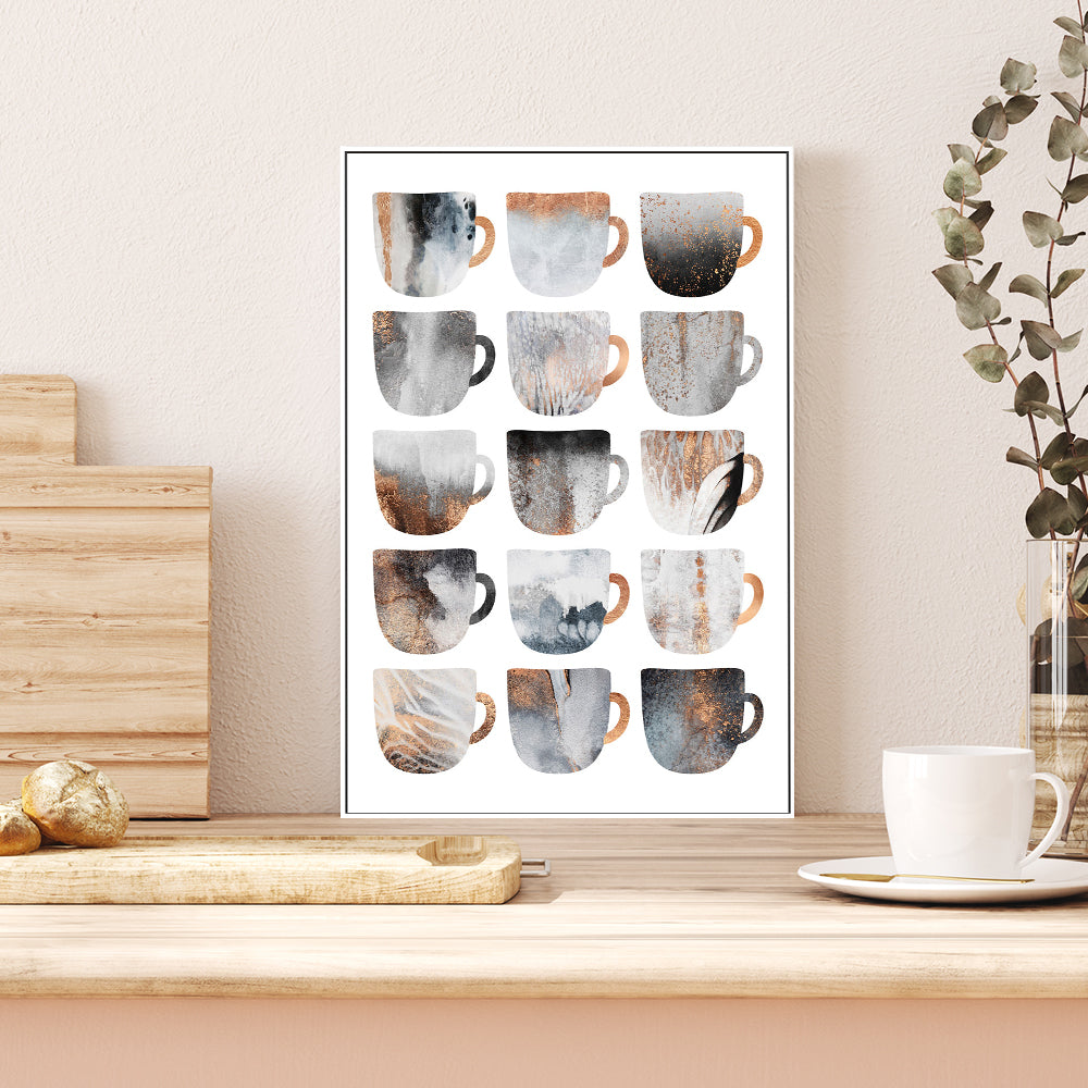 wall-art-print-canvas-poster-framed-Gold Textured Coffee Cups, Style B-GIOIA-WALL-ART