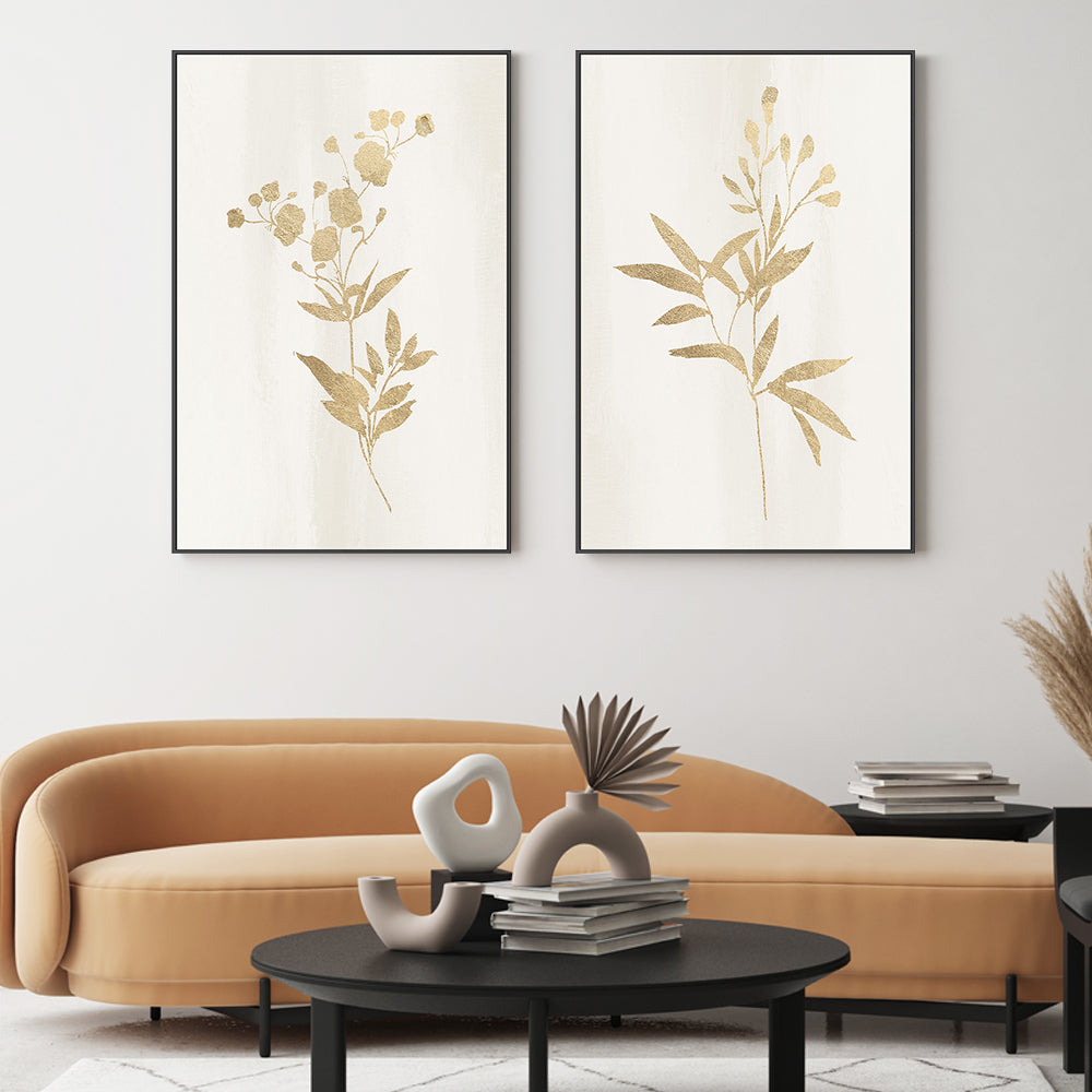 wall-art-print-canvas-poster-framed-Golden Botanical, Style C & D, Set of 2 , By Nina Blue-2