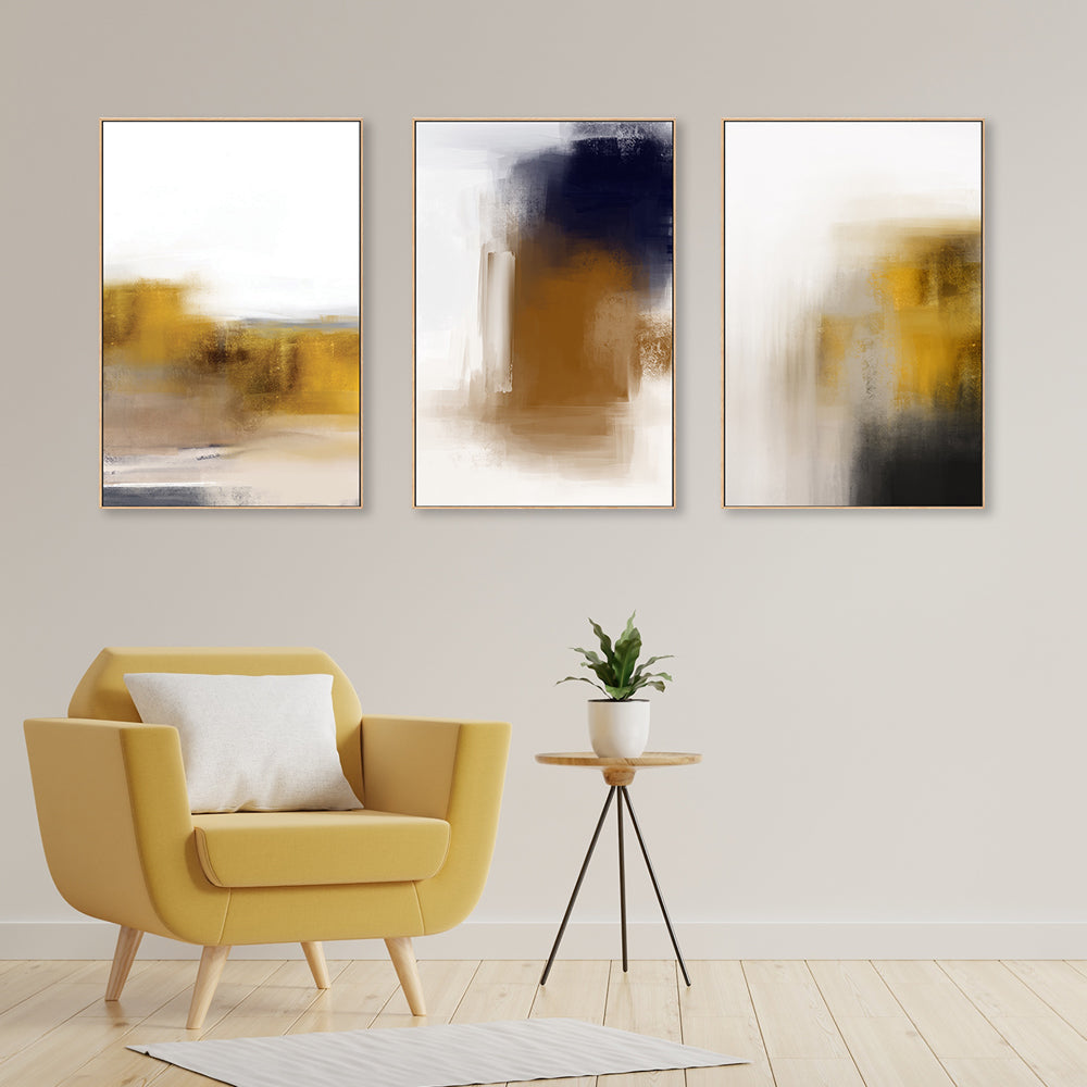 wall-art-print-canvas-poster-framed-Golden Colour Blend, Set Of 3-GIOIA-WALL-ART