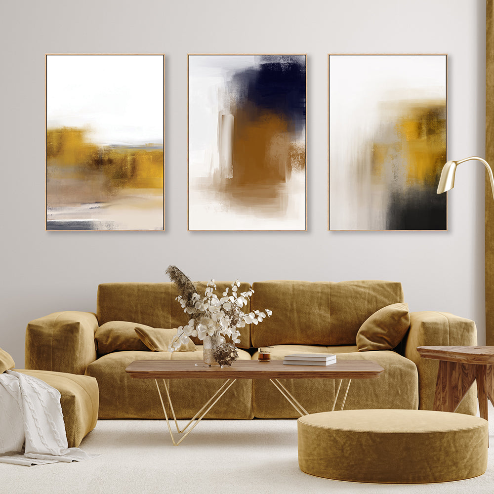 wall-art-print-canvas-poster-framed-Golden Colour Blend, Set Of 3-GIOIA-WALL-ART