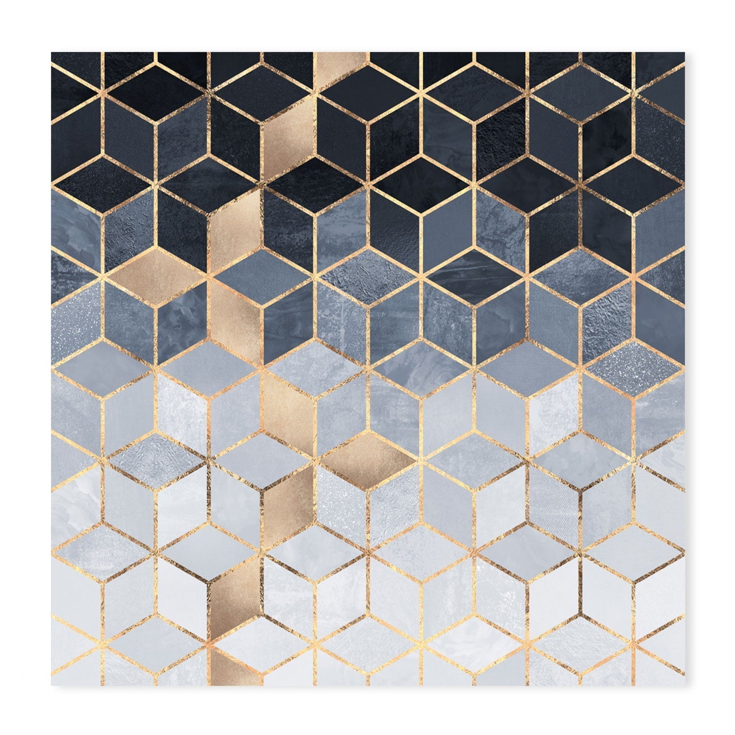 wall-art-print-canvas-poster-framed-Golden Navy Gradient Cubes, Style A-GIOIA-WALL-ART