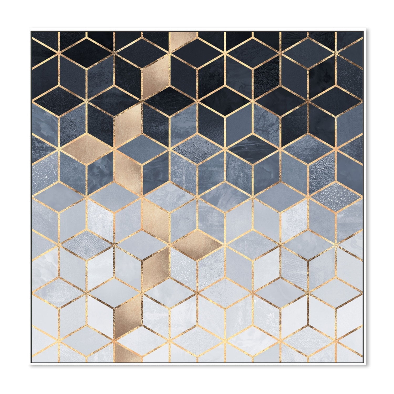 wall-art-print-canvas-poster-framed-Golden Navy Gradient Cubes, Style A-GIOIA-WALL-ART