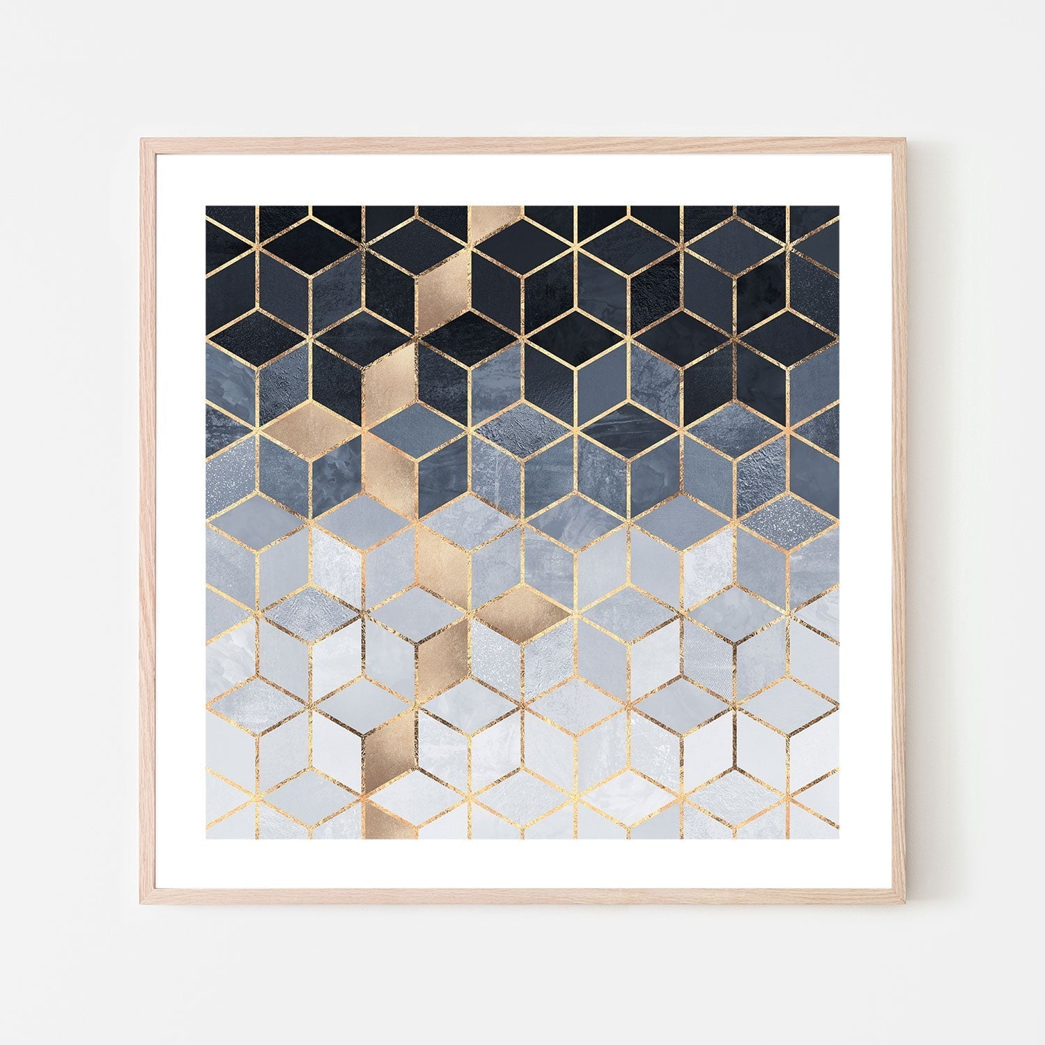 wall-art-print-canvas-poster-framed-Golden Navy Gradient Cubes, Style A-GIOIA-WALL-ART