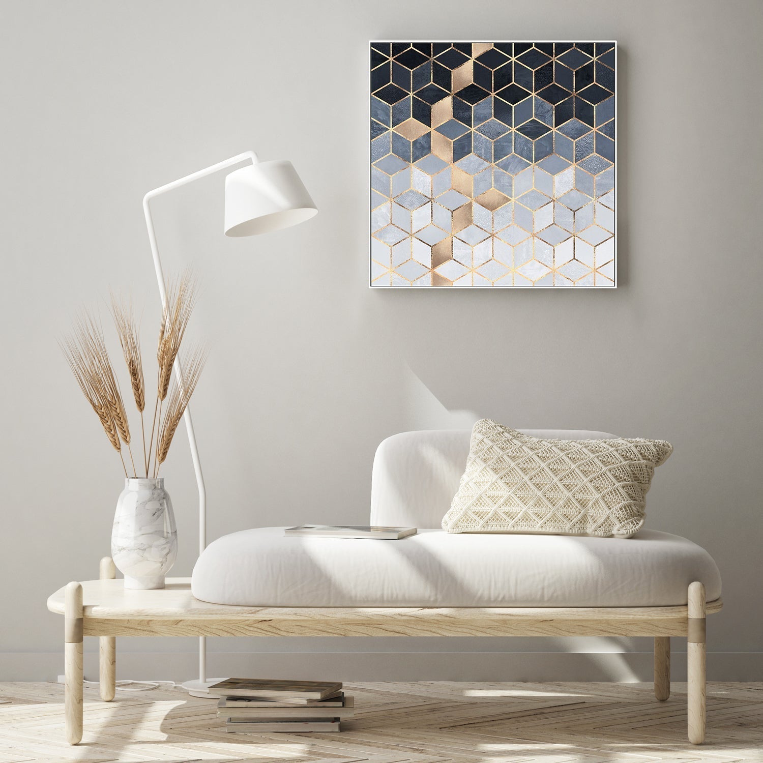 wall-art-print-canvas-poster-framed-Golden Navy Gradient Cubes, Style A-GIOIA-WALL-ART