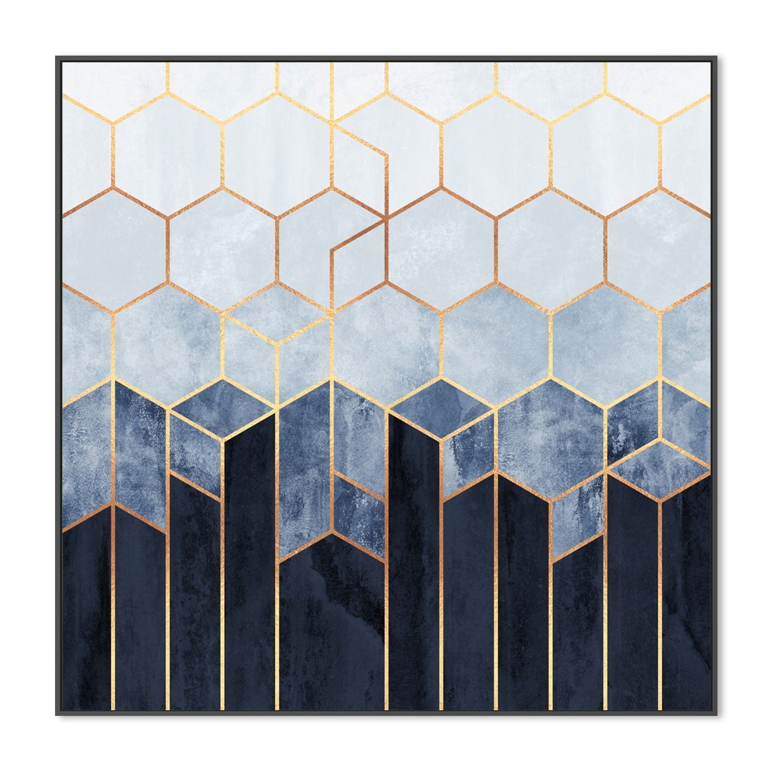 wall-art-print-canvas-poster-framed-Golden Navy Gradient Cubes, Style B-GIOIA-WALL-ART