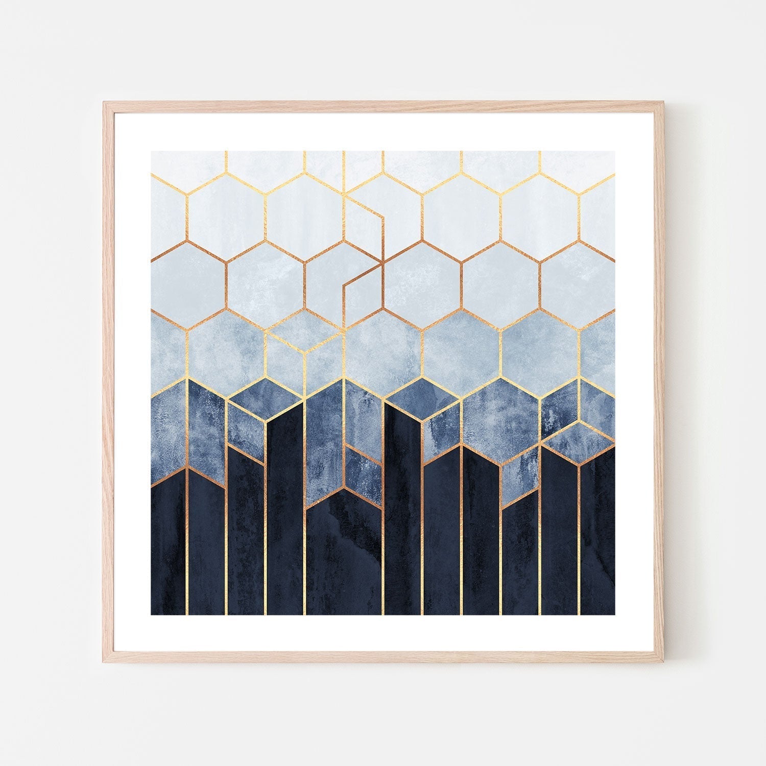 wall-art-print-canvas-poster-framed-Golden Navy Gradient Cubes, Style B-GIOIA-WALL-ART