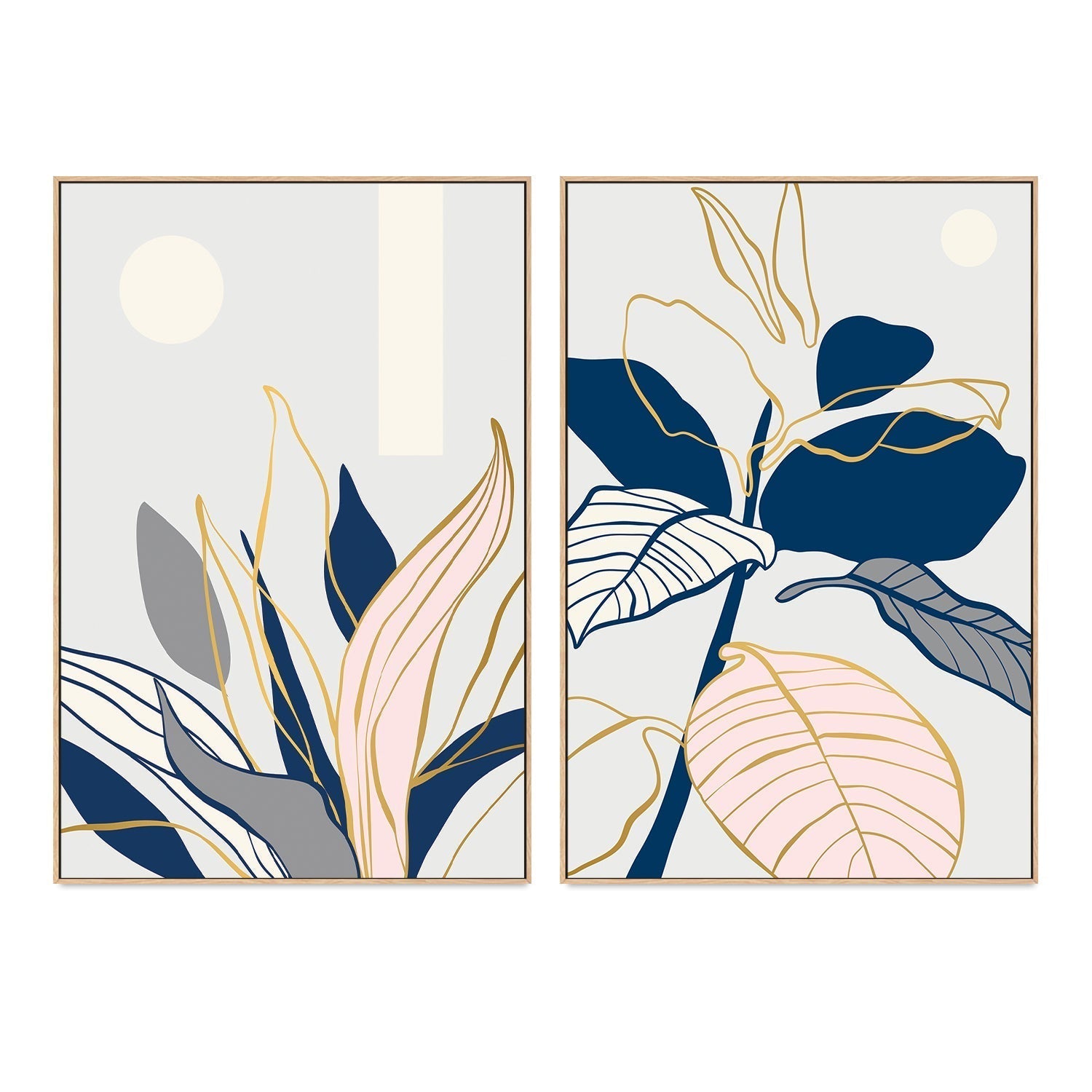 wall-art-print-canvas-poster-framed-Golden Navy Plants, Style A & B, Set of 2-GIOIA-WALL-ART