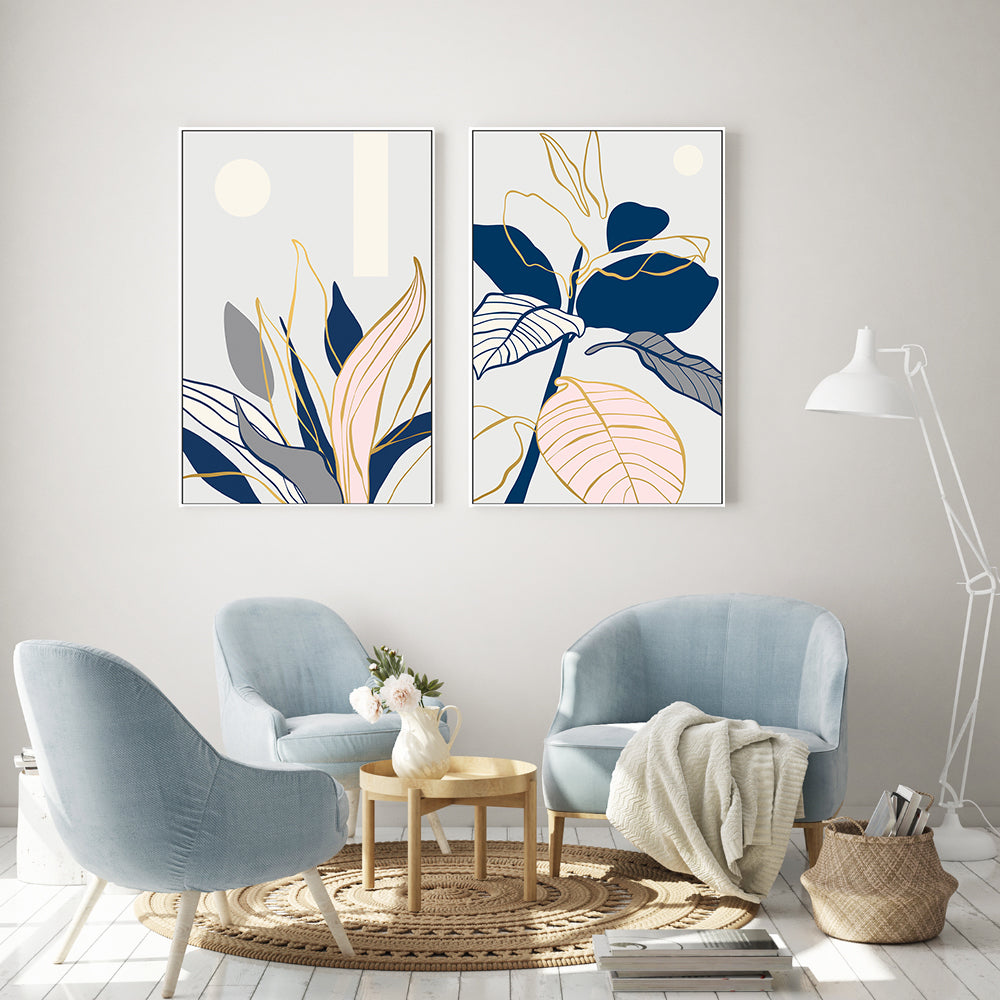 wall-art-print-canvas-poster-framed-Golden Navy Plants, Style A & B, Set of 2-GIOIA-WALL-ART