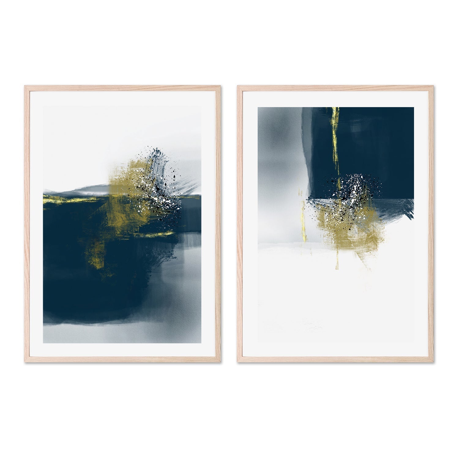 wall-art-print-canvas-poster-framed-Golden Navy, Style A & B, Set of 2 , By Karine Tonial Grimm-GIOIA-WALL-ART