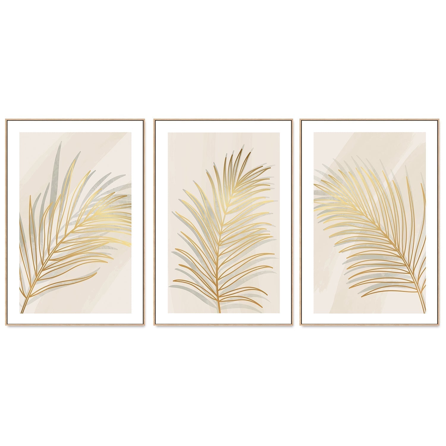 wall-art-print-canvas-poster-framed-Golden Palm Leaf, Style A, B & C, Set Of 3-GIOIA-WALL-ART