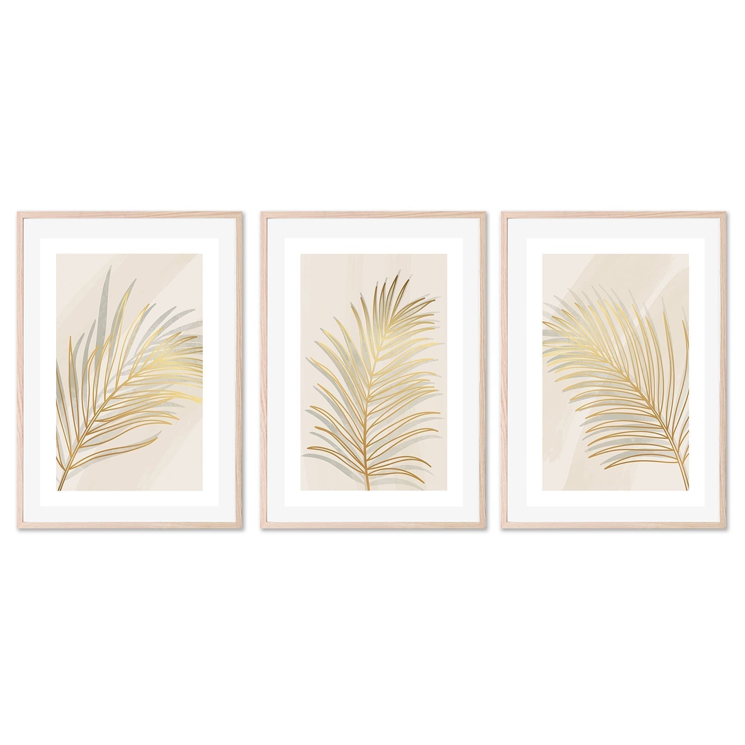 wall-art-print-canvas-poster-framed-Golden Palm Leaf, Style A, B & C, Set Of 3-GIOIA-WALL-ART