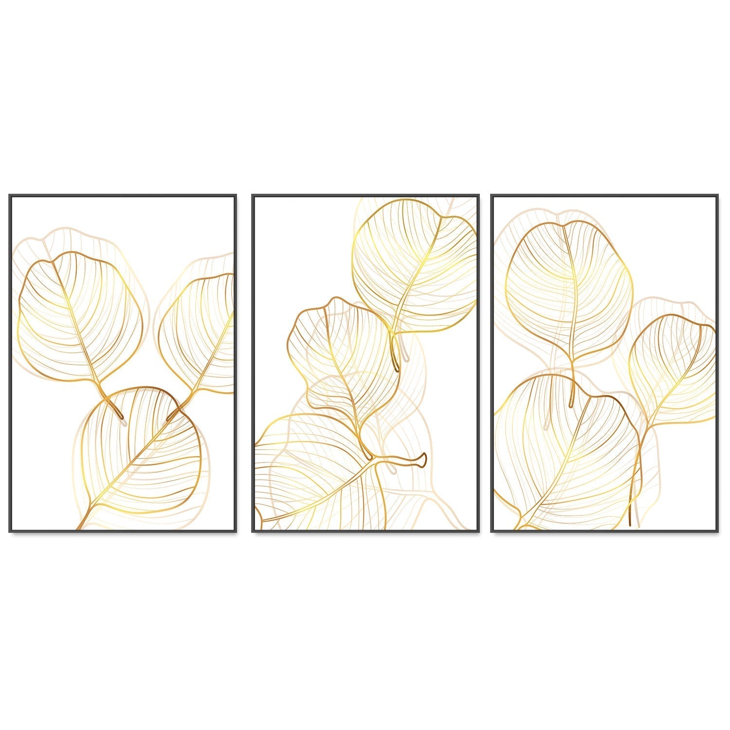 wall-art-print-canvas-poster-framed-Golden Silhouettes, Style A, B & C, Set Of 3-GIOIA-WALL-ART