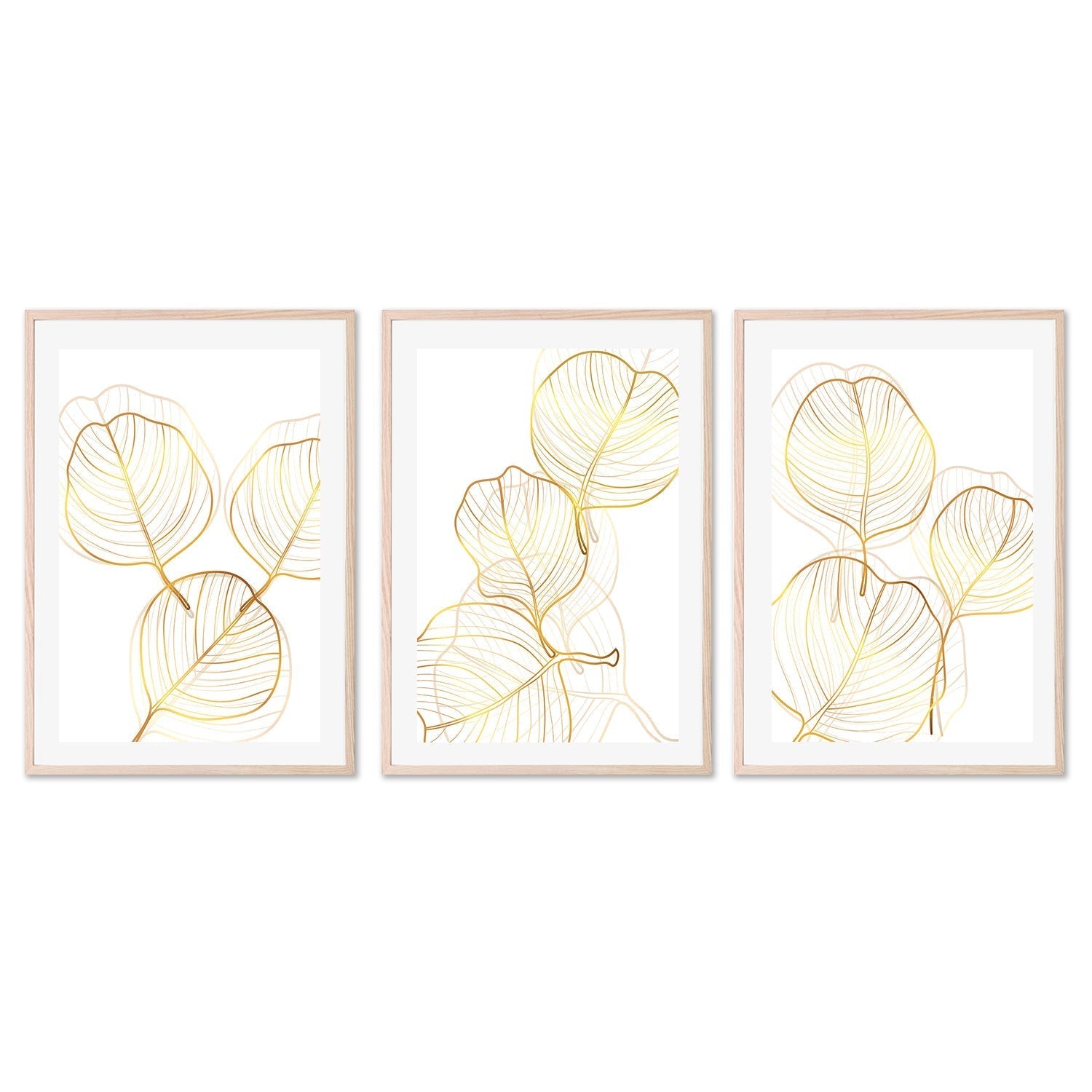 wall-art-print-canvas-poster-framed-Golden Silhouettes, Style A, B & C, Set Of 3-GIOIA-WALL-ART