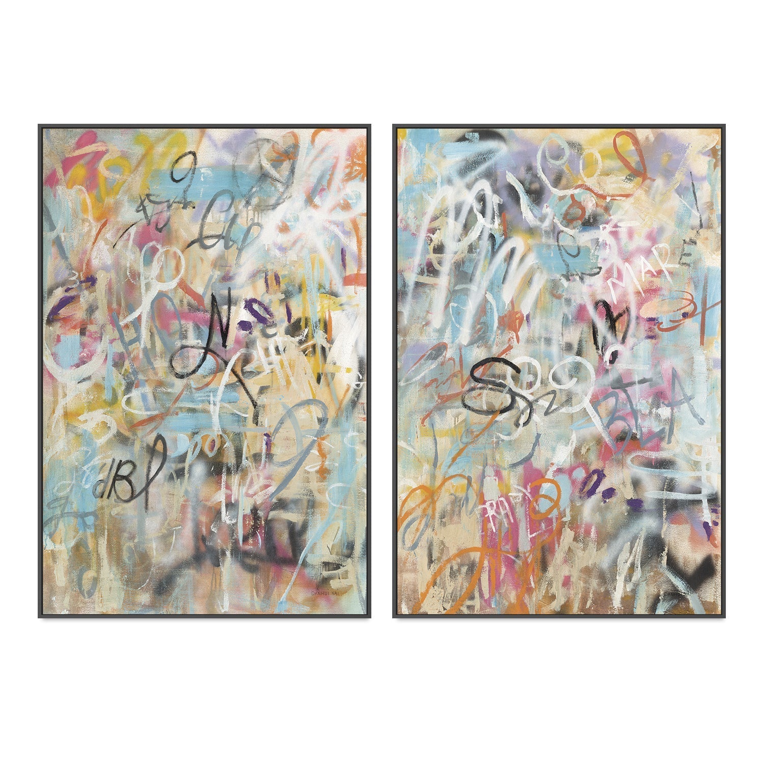 wall-art-print-canvas-poster-framed-Graffiti Love, Style A & B, Set Of 2 , By Danhui Nai-GIOIA-WALL-ART