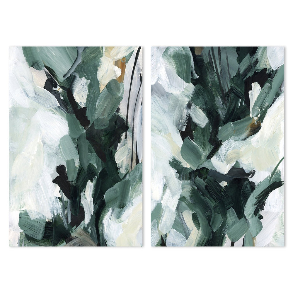 wall-art-print-canvas-poster-framed-Dark Green Abstract, Set Of 2-by-Emily Wood-Gioia Wall Art