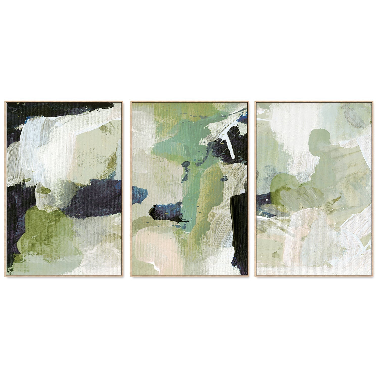 wall-art-print-canvas-poster-framed-Green Abstract, Set Of 3 , By Dan Hobday-by-Dan Hobday-Gioia Wall Art