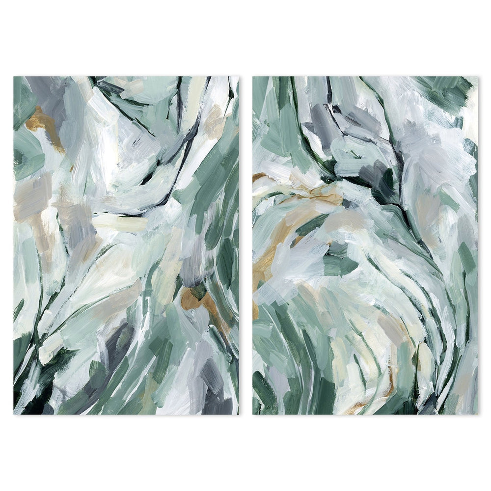 wall-art-print-canvas-poster-framed-Green And Grey Abstract, Set Of 2-by-Emily Wood-Gioia Wall Art