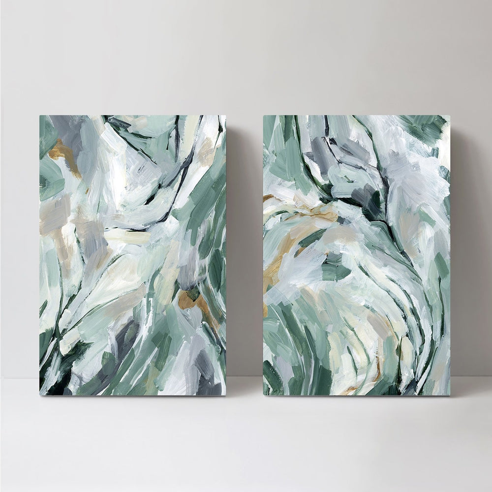 wall-art-print-canvas-poster-framed-Green And Grey Abstract, Set Of 2-by-Emily Wood-Gioia Wall Art