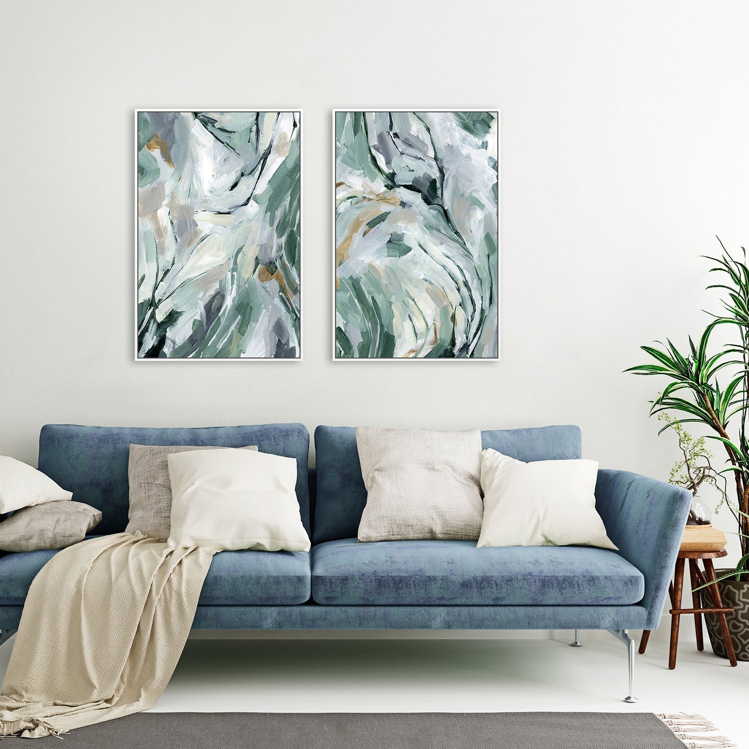 wall-art-print-canvas-poster-framed-Green And Grey Abstract, Set Of 2-by-Emily Wood-Gioia Wall Art