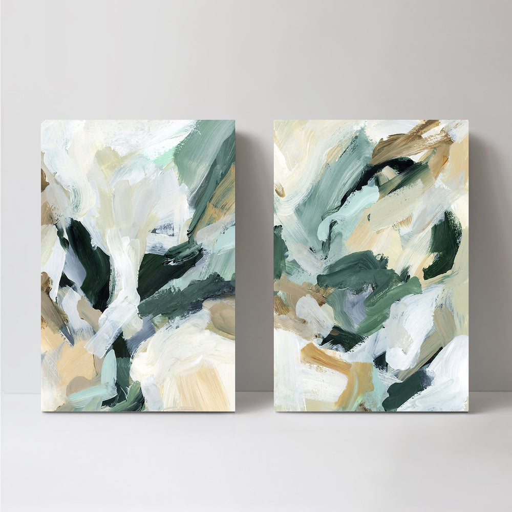 wall-art-print-canvas-poster-framed-Green And Mustard Abstract, Set Of 2-by-Emily Wood-Gioia Wall Art