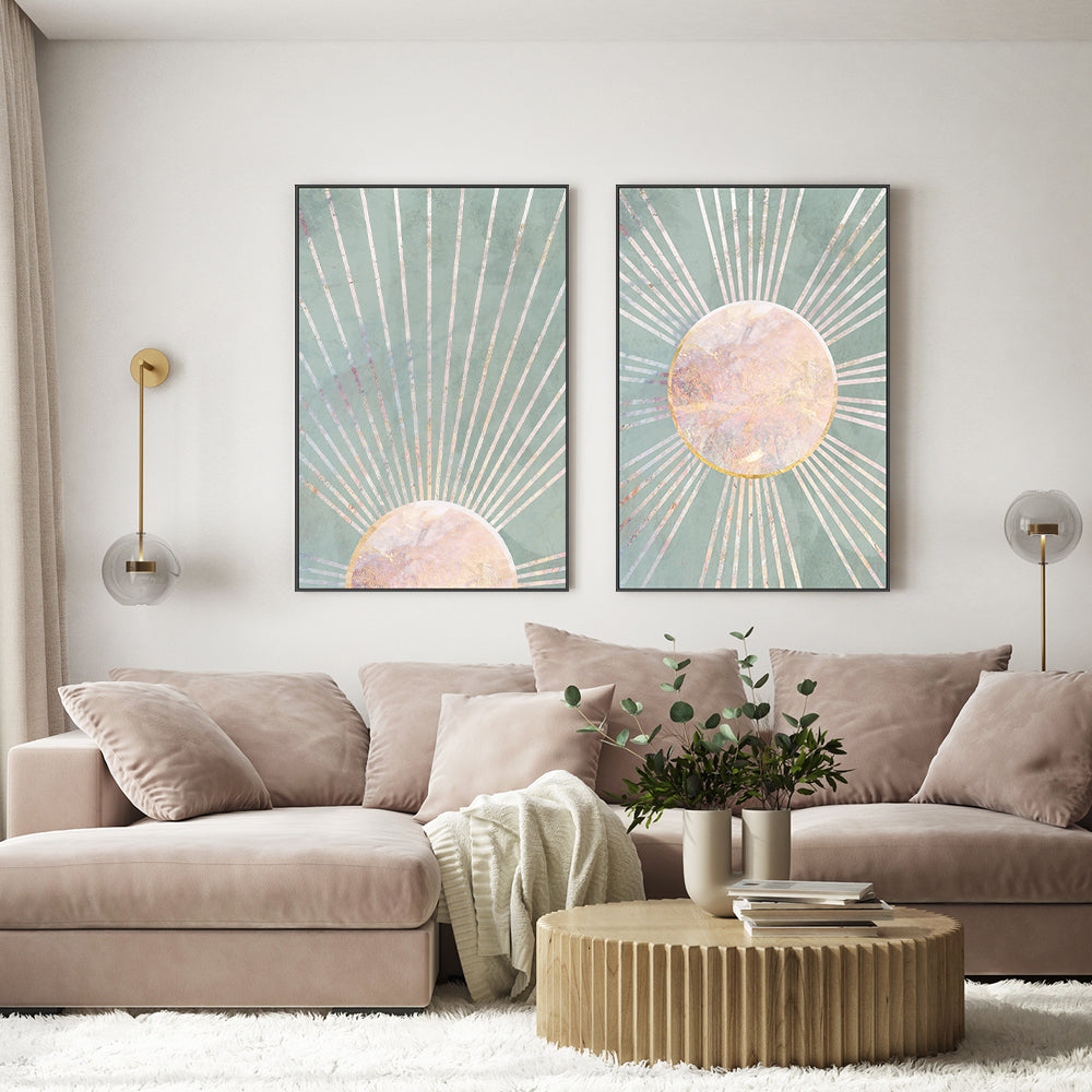 wall-art-print-canvas-poster-framed-Green Boho Sun, Style A & B, Set Of 2 , By Sarah Manovski-GIOIA-WALL-ART