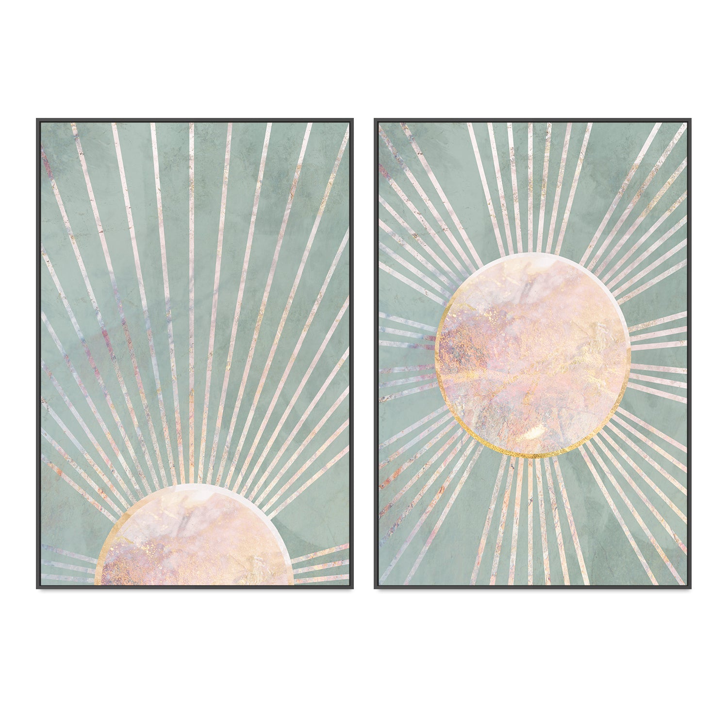 wall-art-print-canvas-poster-framed-Green Boho Sun, Style A & B, Set Of 2 , By Sarah Manovski-GIOIA-WALL-ART